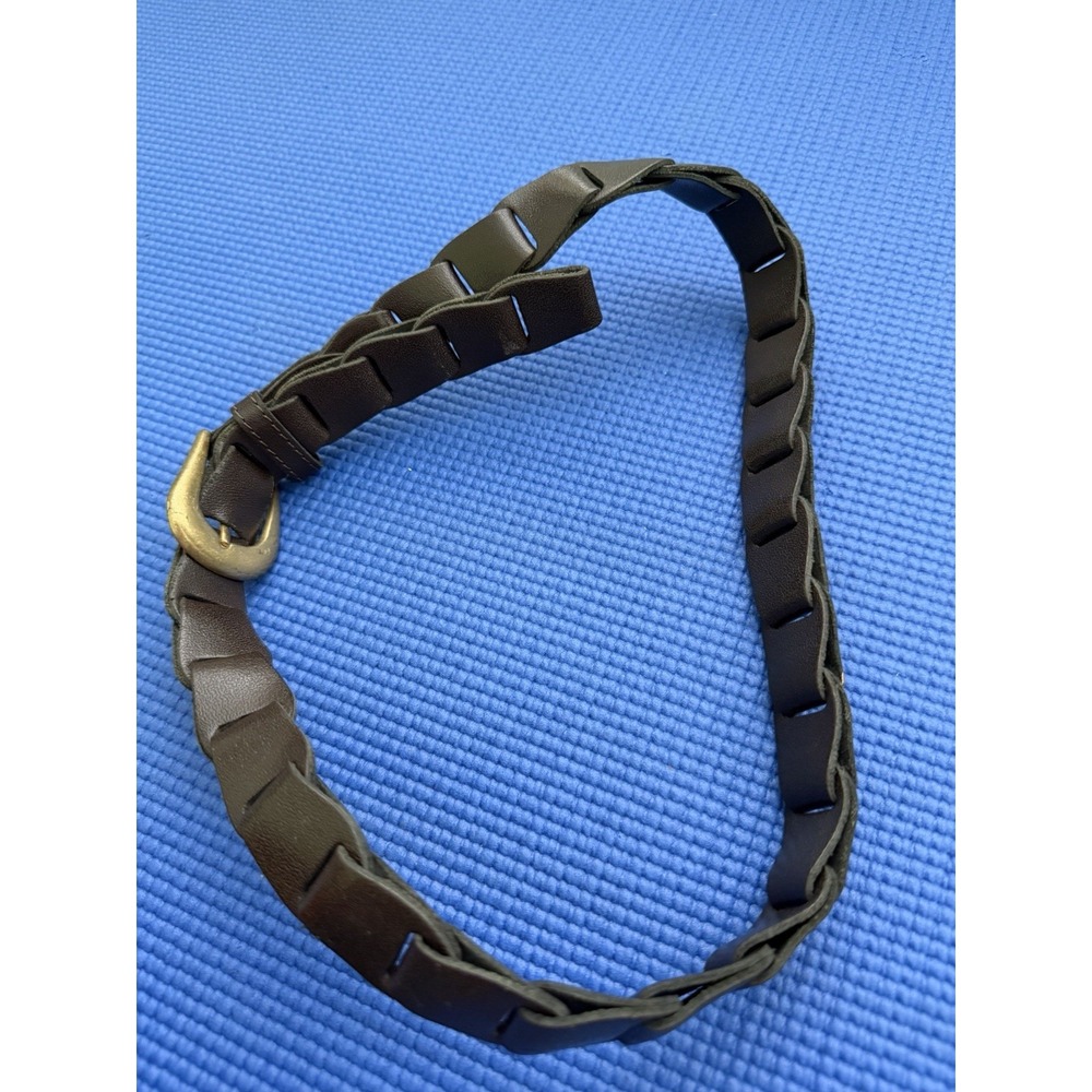 Vtg M.L. Black Leather Chain Link Belt Made in Guatemala Gold Buckle 70-80s Boho